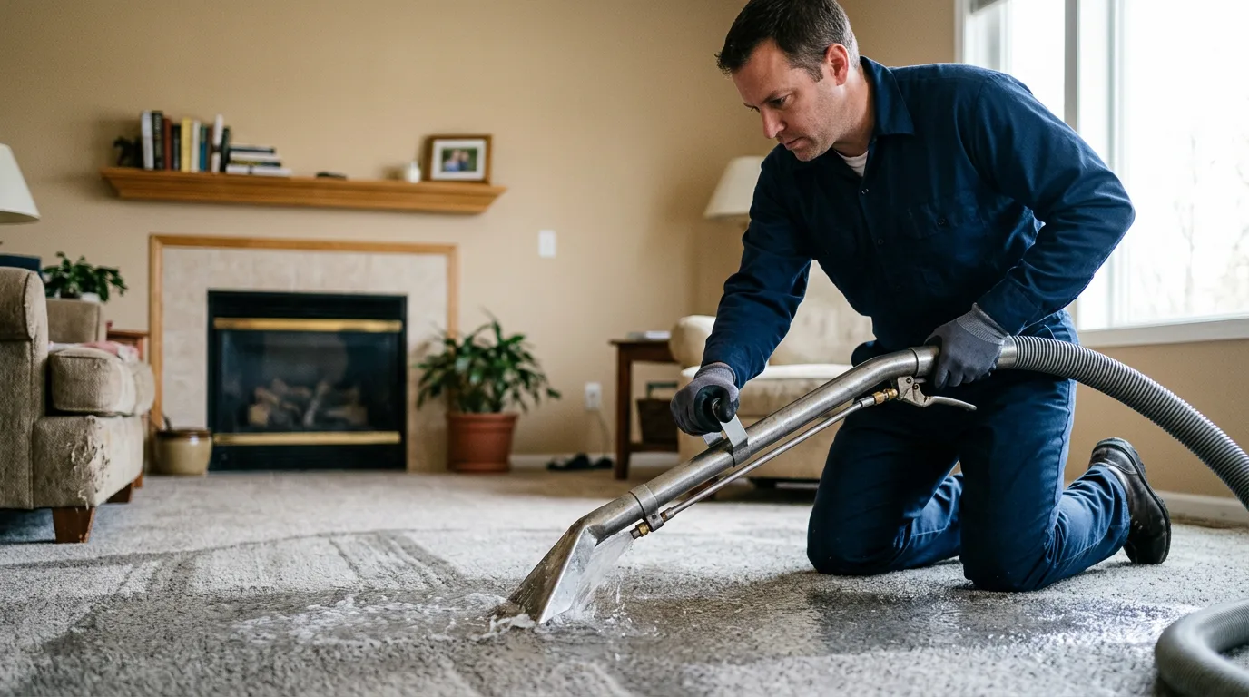 Water damage restoration technician working near Saugus, MA